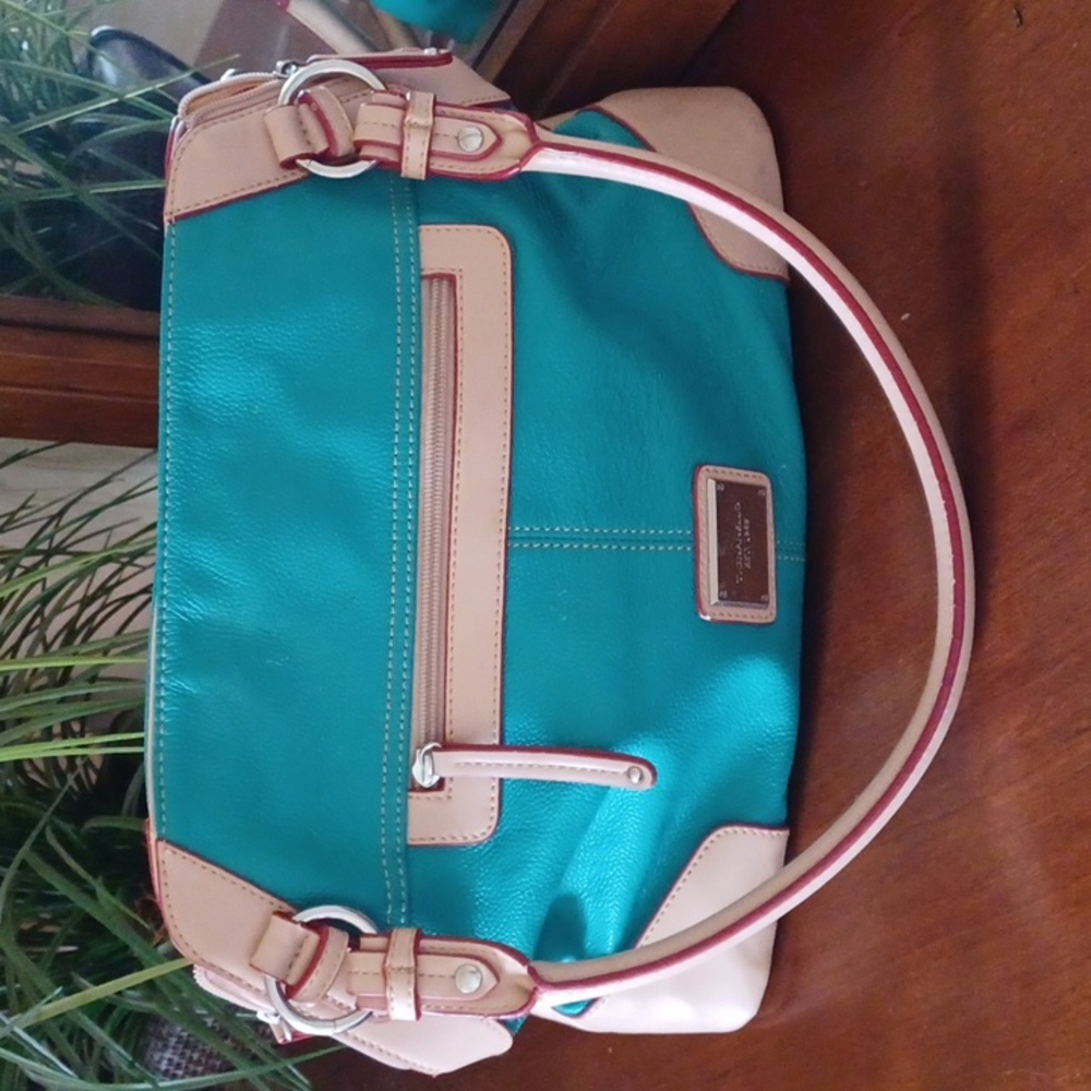 Tignanello Teal & Tan Leather Shoulder Bag